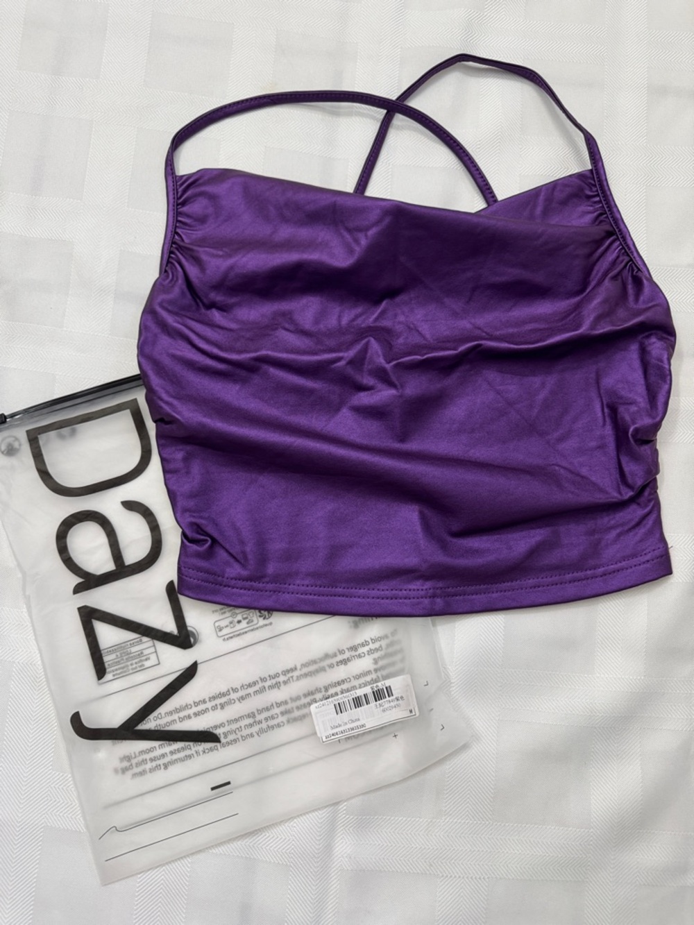 ☀️Bundle 2 for $10☀️Deep Purple PU Draped Front Cami Criss Cross Back Cropped